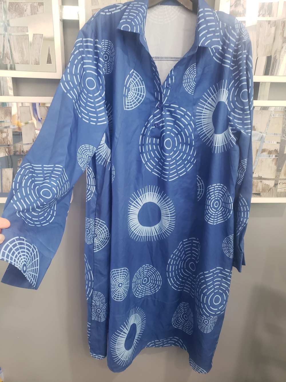 Blue Printed Midi Dress - Women's Shift Dress